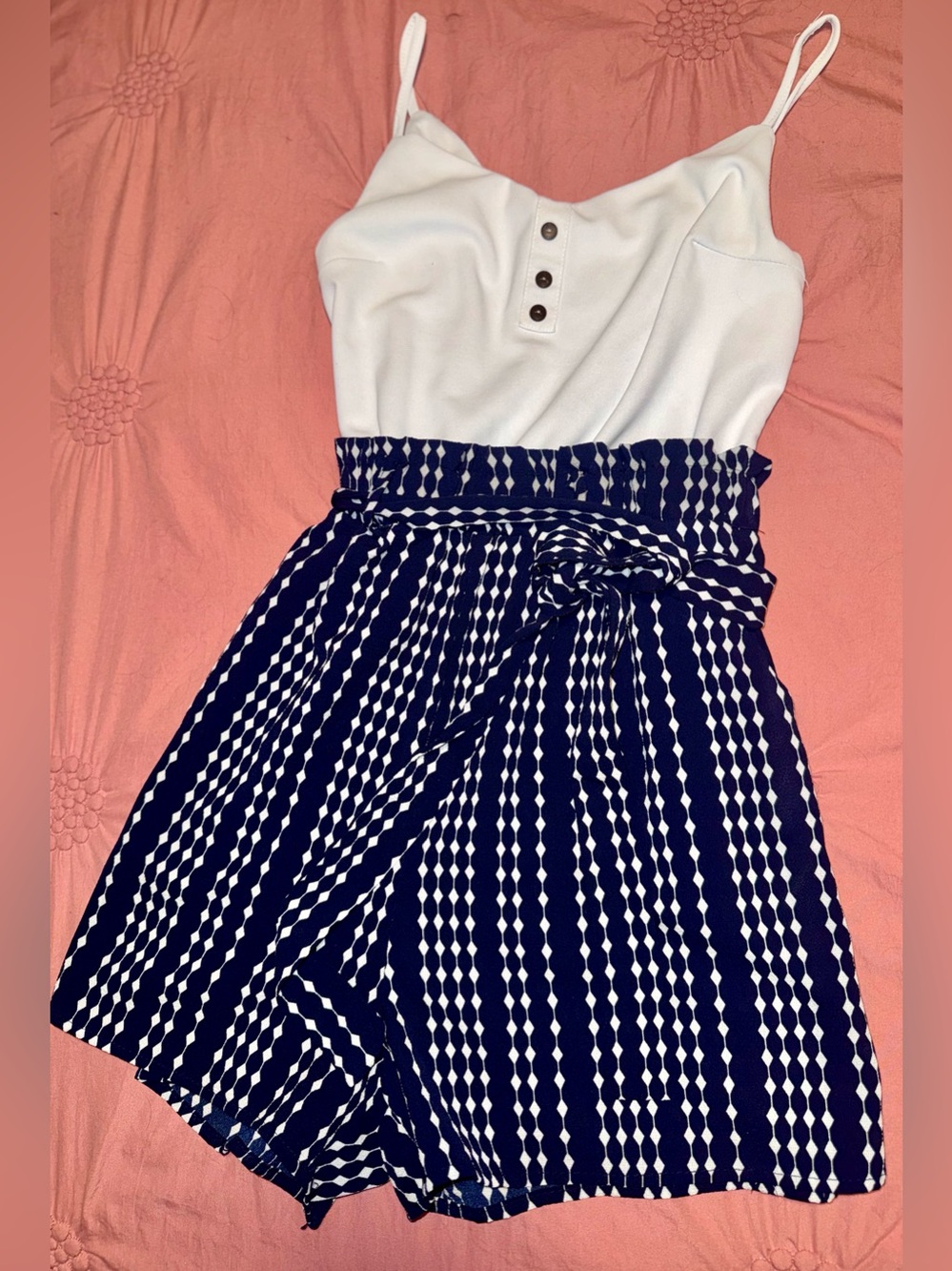 White & Navy Cami Top Romper
